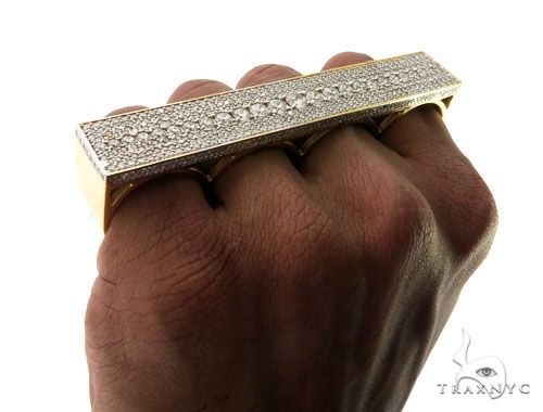 14K Yellow Gold Prong Diamond Four Finger Ring Hip Hop Style, photo 5 of 13