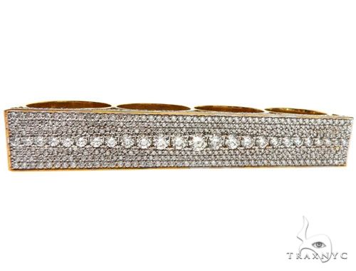 14K Yellow Gold Prong Diamond Four Finger Ring Hip Hop Style, photo 6 of 13