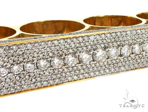 14K Yellow Gold Prong Diamond Four Finger Ring Hip Hop Style, photo 8 of 13