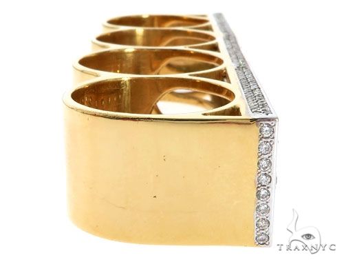 14K Yellow Gold Prong Diamond Four Finger Ring Hip Hop Style, photo 10 of 13