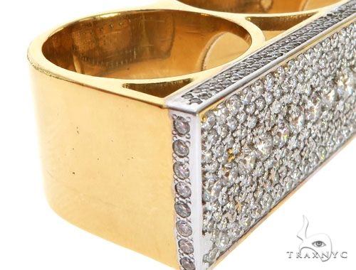 14K Yellow Gold Prong Diamond Four Finger Ring Hip Hop Style, photo 11 of 13