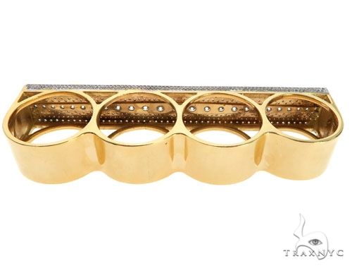 14K Yellow Gold Prong Diamond Four Finger Ring Hip Hop Style 62998 ...