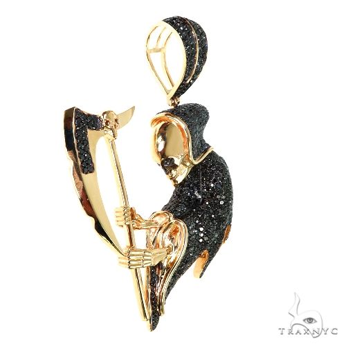 14K Yellow Gold Prong Diamond Grim Reaper Pendant 63239 - Image 2