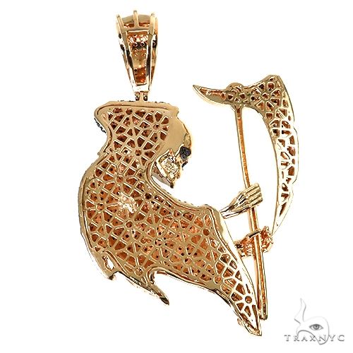 14K Yellow Gold Prong Diamond Grim Reaper Pendant 63239 - Image 4