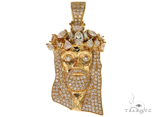 14K yellow gold Jesus pendant encrusted with prong-set diamonds, detailed facial features