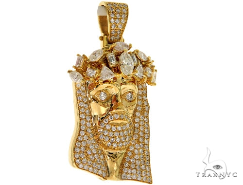 14K Yellow Gold Prong Diamond Jesus Pendant, photo 2 of 9