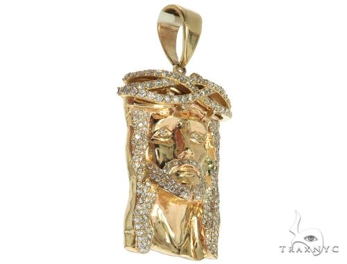 14K Yellow Gold Prong Diamond Jesus Piece, photo 2 of 8
