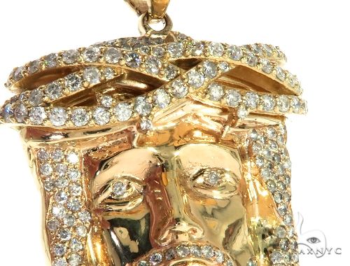 14K Yellow Gold Prong Diamond Jesus Piece, photo 3 of 8