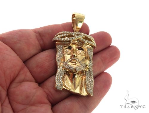 14K Yellow Gold Prong Diamond Jesus Piece, photo 6 of 8