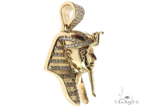 14K Gold Prong Diamond Small Pharaoh King Tut Charm Pendant 63729 - Image 3