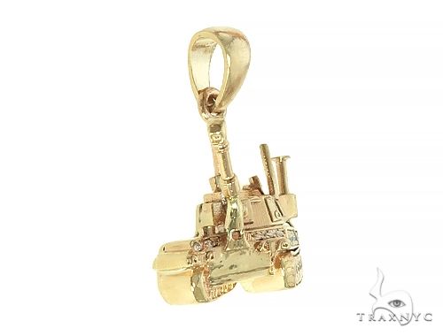 14K yellow gold battle tank pendant with detailed design and polished finish