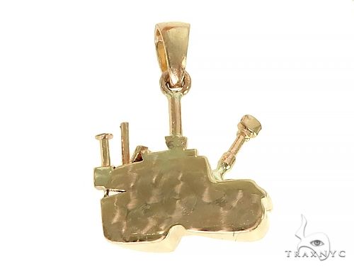 14K Yellow Gold Small Battle Tank Pendant 66028 - Image 3