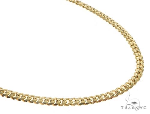 14K yellow gold solid Miami Cuban link chain, 4mm width, 26 inches, flat interlocking links, front view