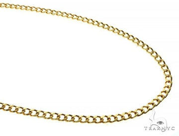 Solid 14K yellow gold curb chain 3mm width, flat interlocked links on white background
