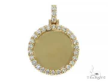 14K yellow gold mini diamond photo pendant with diamond accent border, front view