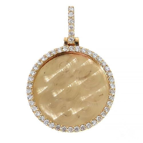 14K yellow gold round photo pendant with diamond halo and diamond-studded bail