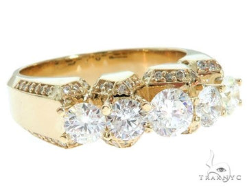 14k yellow gold 5-stone diamond ring with round prong-set diamonds across the top, front-facing view