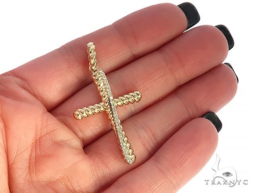 14K Gold Twisted  Diamond Rope Cross Pendant 65446 - Image 5
