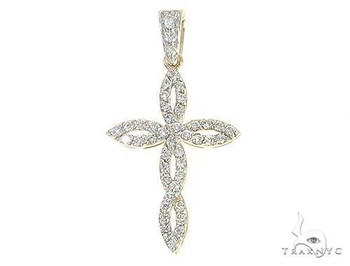 14K yellow gold cross pendant with twisted marquise shapes encrusted with diamonds