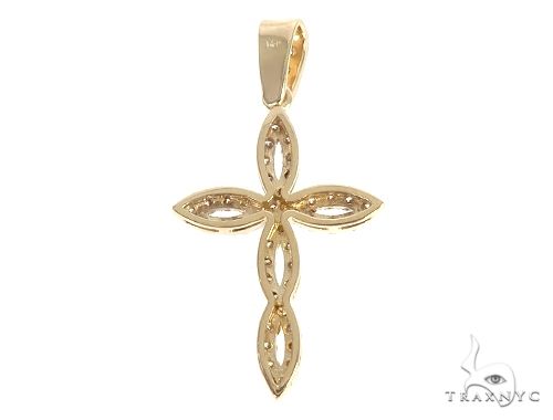 14K yellow gold twisted cross pendant with delicate openwork design for women
