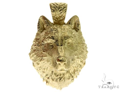 14K Yellow Gold Wolf Head Charm Pendant 62497 - Image 1