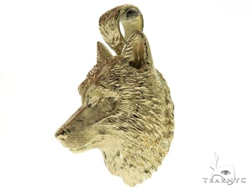 14K Yellow Gold Wolf Head Charm Pendant 62497 - Image 2