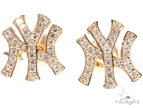 14K Yellow Gold Yankee Diamond Stud Earrings 64411 - Image 2