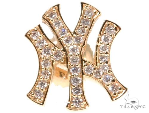 14K Yellow Gold Yankee Diamond Stud Earrings 64411 | TraxNYC