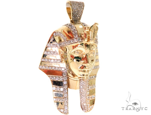 14K Gold Pharaoh King Tut Diamond Pendant, photo 3 of 10
