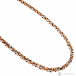 30-inch 14K rose gold Byzantine chain with 3.8mm white diamond-cut links.