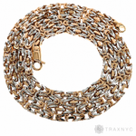 30-inch 14K rose gold Byzantine chain with 3.8mm white diamond-cut links.
