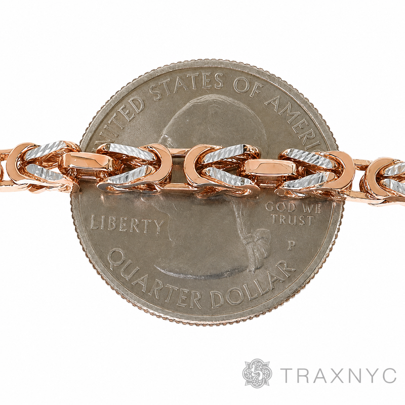 30-inch 14K rose gold Byzantine chain with 3.8mm white diamond-cut links.