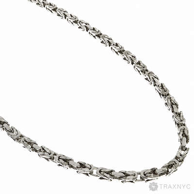 14K white gold Byzantine chain necklace, 28 inches, 3.8mm men's style.