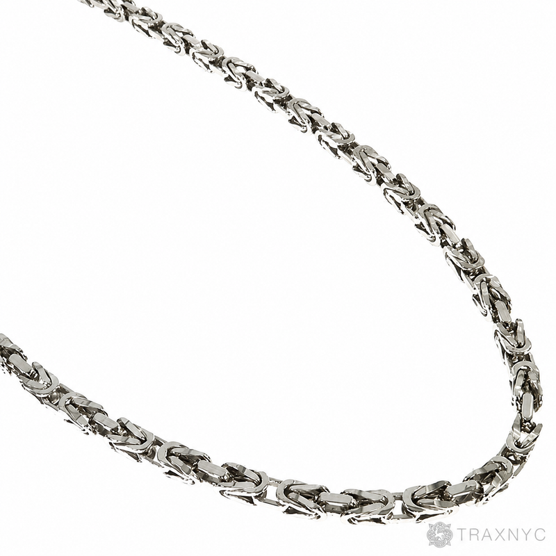 14K white gold Byzantine chain necklace, 28 inches, 3.8mm men's style.