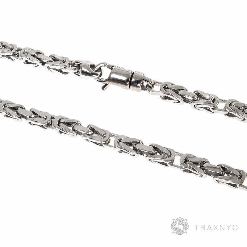 14K white gold Byzantine chain necklace, 28 inches, 3.8mm men's style.