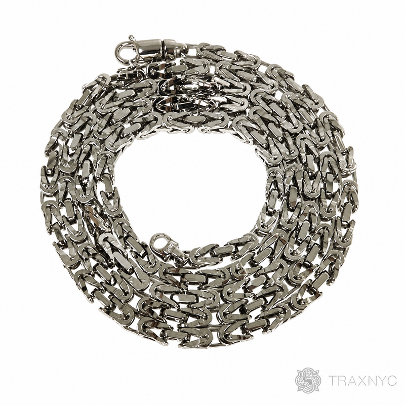 14K white gold Byzantine chain necklace, 28 inches, 3.8mm men's style.