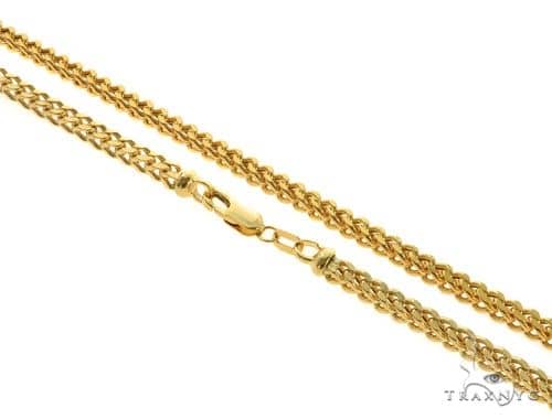 14K yellow gold hollow Franco chain 4.5mm, flat lay showing interlocking V-link pattern
