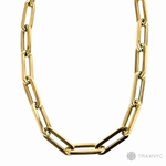 14k yellow gold hollow paperclip chain necklace, 6.5mm links, 22 inches long.