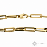 14k yellow gold hollow paperclip chain necklace, 6.5mm links, 22 inches long.