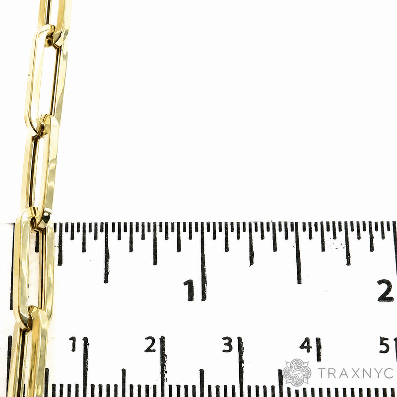 14k yellow gold hollow paperclip chain necklace, 6.5mm links, 22 inches long.