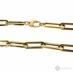 14k yellow gold hollow paperclip chain necklace with 6.5mm links, 22-inch length.