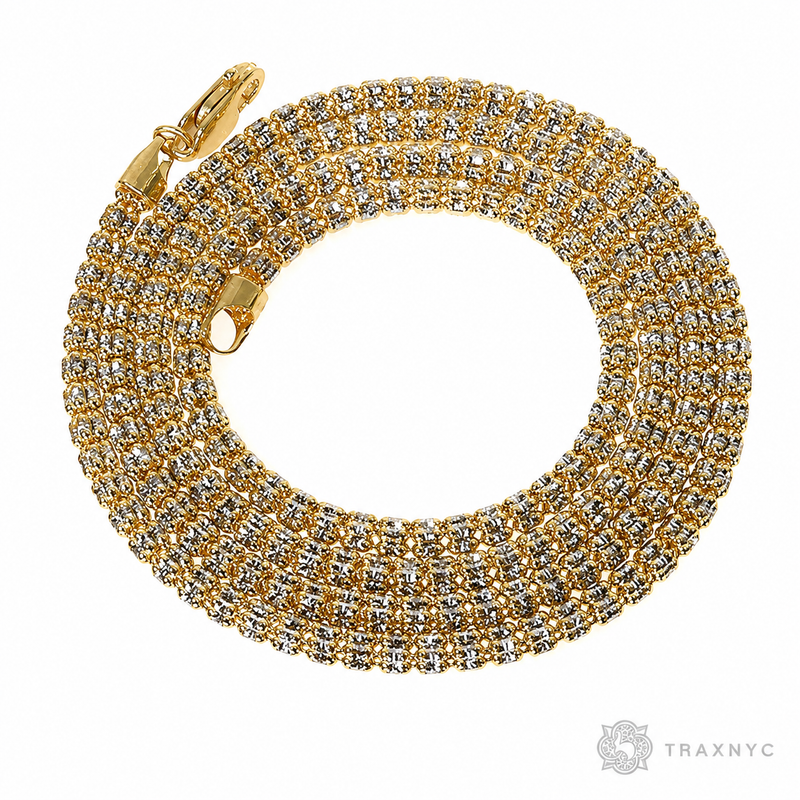 14k yellow gold iced link chain, 3.8mm thick, 24-inch men's necklace.