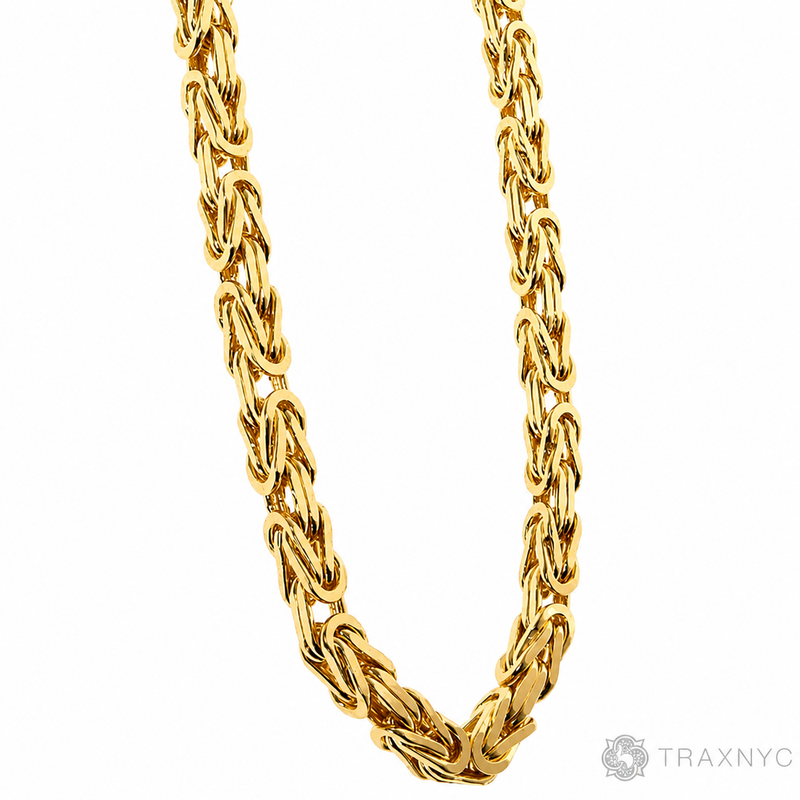14k Yellow Gold 3mm solid Byzantine Link Chain, 24 inches long, polished finish.
