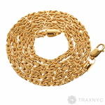 14k Yellow Gold 3mm solid Byzantine Link Chain, 24 inches long, polished finish.