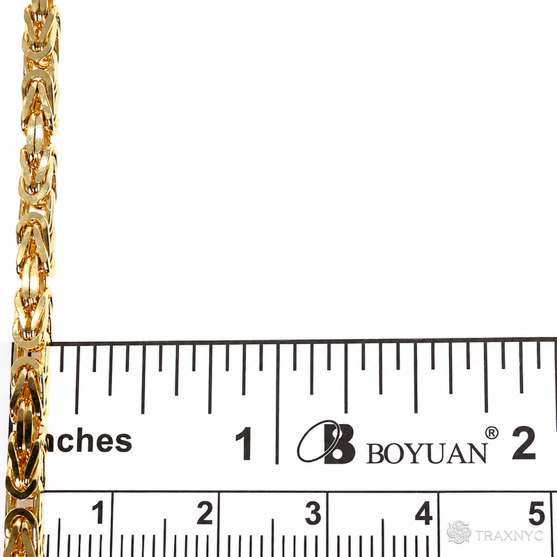 14k Yellow Gold 3mm solid Byzantine Link Chain, 24 inches long, polished finish.