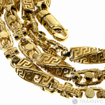 14K yellow gold Greek key link chain, 20 inches, 5.5mm men's style, assorted links.