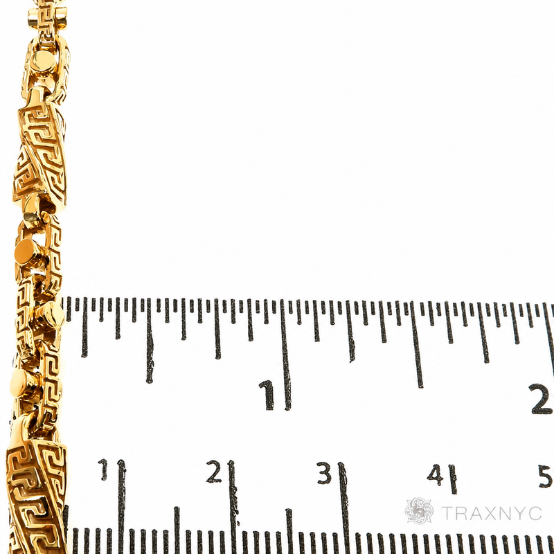 14K yellow gold Greek key link chain, 20 inches, 5.5mm men's style, assorted links.