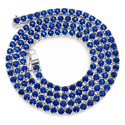 14K Gold 20 Pointer Blue Sapphire Tennis Chain