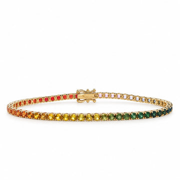 14K Gold 7 Pointer Rainbow Sapphire Tennis Bracelet 68573 - TRAX1