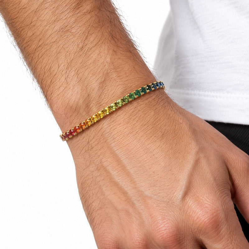 14K Gold 7 Pointer Rainbow Sapphire Tennis Bracelet 68573 - TRAX11